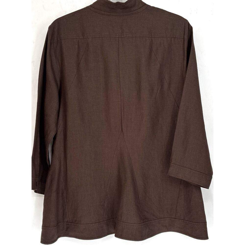 Lafayette 148 New York 100% Linen Brown Hidden Btns Jacket Sz 12 Relaxed A-Line - Picture 5 of 10